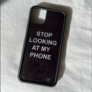 11 Pro Max - Stop Looking at My Phone Case - Wildflower - Black